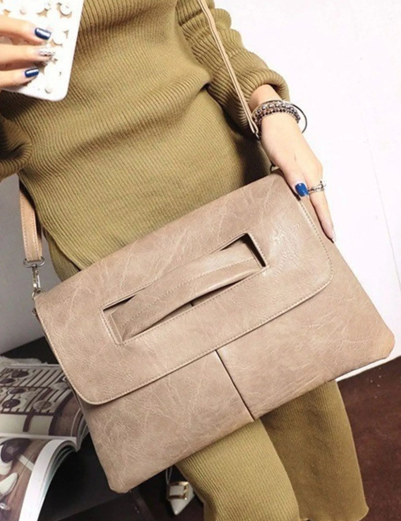 Tan One Size PU Leather Square Crossbody Bag | Cross Body Bags Daverri Fashions
