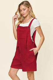 Double Take Full Size Textured Shortalls | Shortalls Daverri Fashions