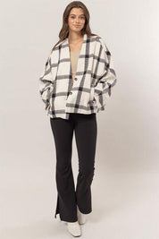 HYFVE Plaid Long Sleeve Jacket with Side Slit Pockets | Daverri Fashions