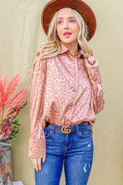 And The Why Satin Leopard Button Up Curved Hem Shirt | Daverri Fashions