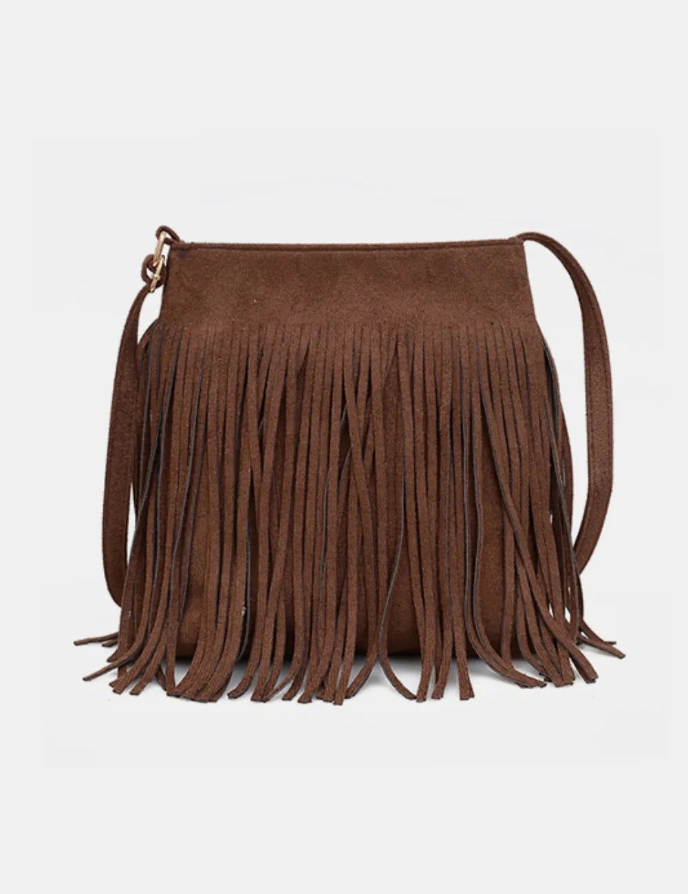 Brown One Size Suede Fringe Shoulder Bag | Handbags Daverri Fashions