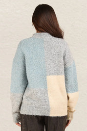 VERY J Color Block Mock Neck Drop Shoulder Sweater Grey | Sweaters Daverri Fashions