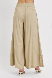 RISEN Shirring Detail Wide Leg Pants | Pants Daverri Fashions