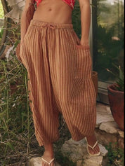 Full Size Striped Wide Leg Casual Pants Plus Size | Pants Daverri Fashions