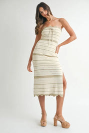 MABLE Contrast Striped Crochet Knit Midi Dress | Daverri Fashions