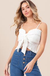 BiBi Ruffled Smocked Ribbon Detail Cami | Cami Tops Daverri Fashions