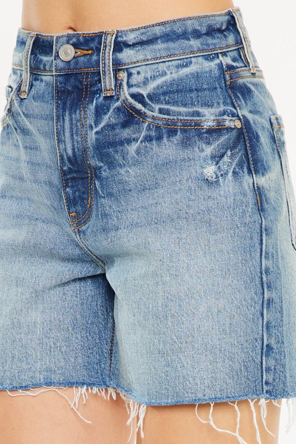 Kancan Full Size Raw Hem High Waist Denim Shorts | Denim Shorts Daverri Fashions