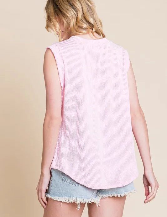 BOMBOM Rib Knit V-Neck Tank | Daverri Fashions