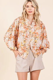 Mittoshop Flower Print Batwing Sleeve Button Down Blouse | Blouses Daverri Fashions