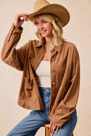 BiBi Corduroy Relaxed Fit Shacket with Back Pleat | Shackets Daverri Fashions