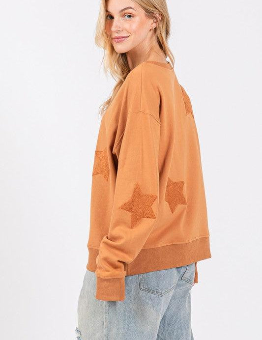 SAGE + FIG Star Patch Long Sleeve Sweatshirt | Sweatshirts Daverri Fashions