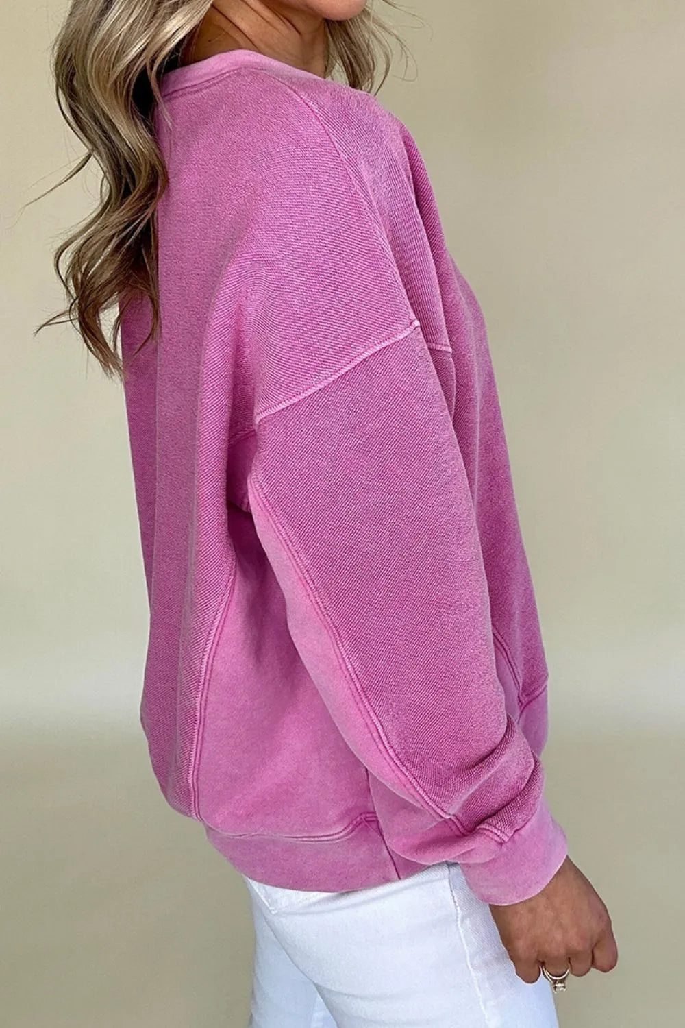Notched Drop Shoulder Long Sleeve Sweatshirt | Sweatshirts Daverri Fashions