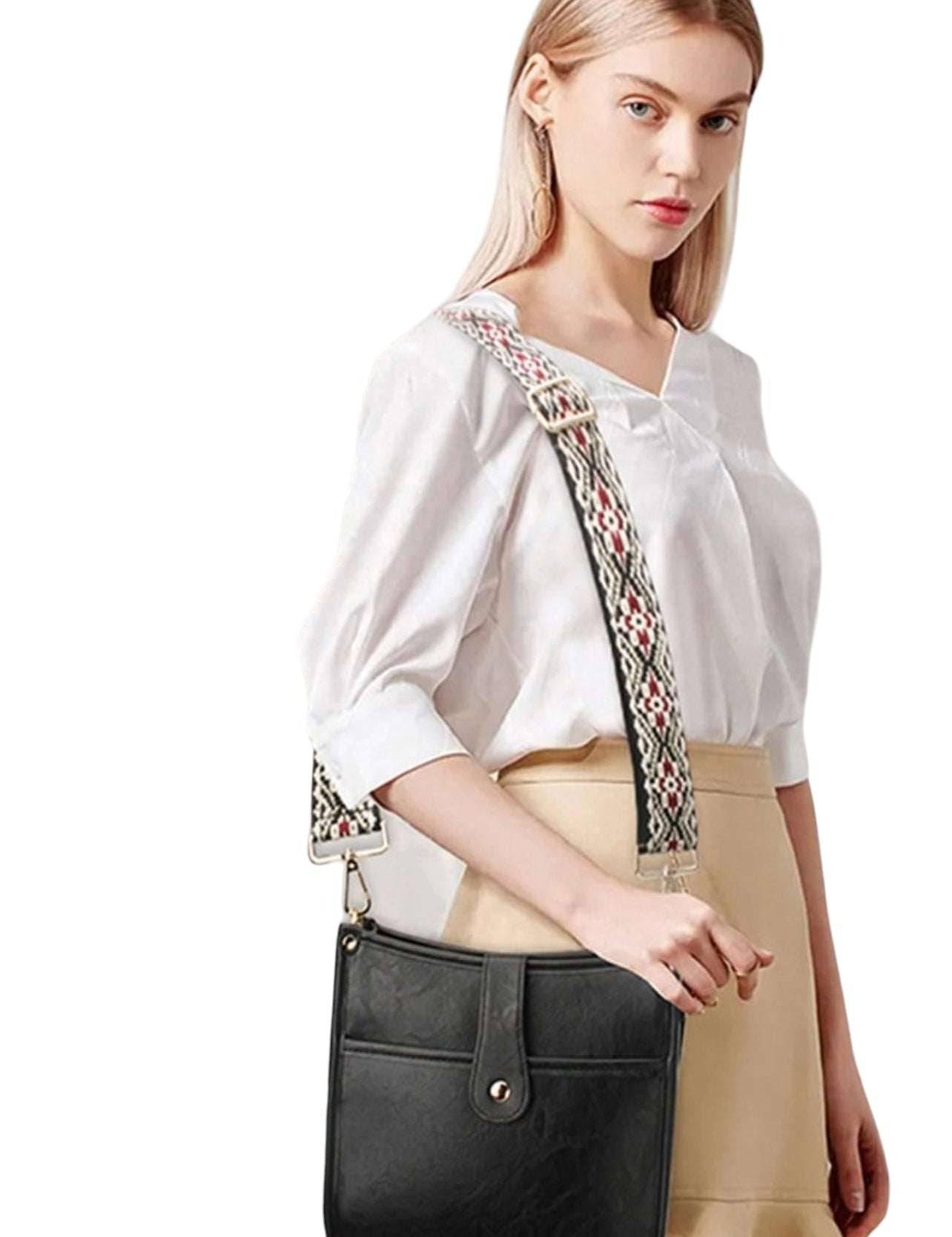 Black Guitar Strap Black Vegan Leather Bag | Handbags Daverri Fashions