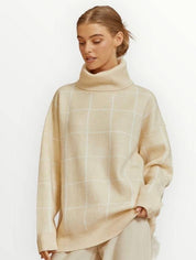 Beige Oversized cowl neck sweater | Sweaters Daverri Fashions
