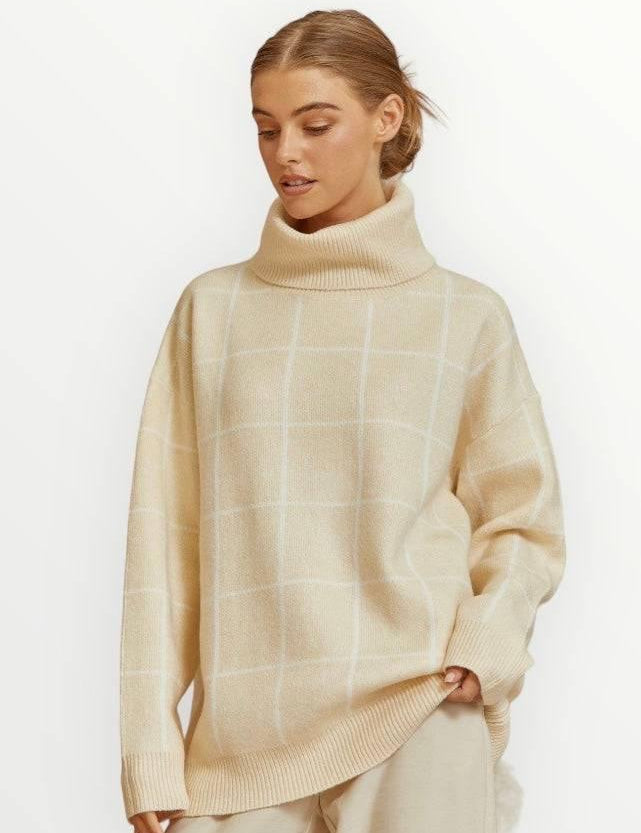 Beige Oversized cowl neck sweater | Sweaters Daverri Fashions