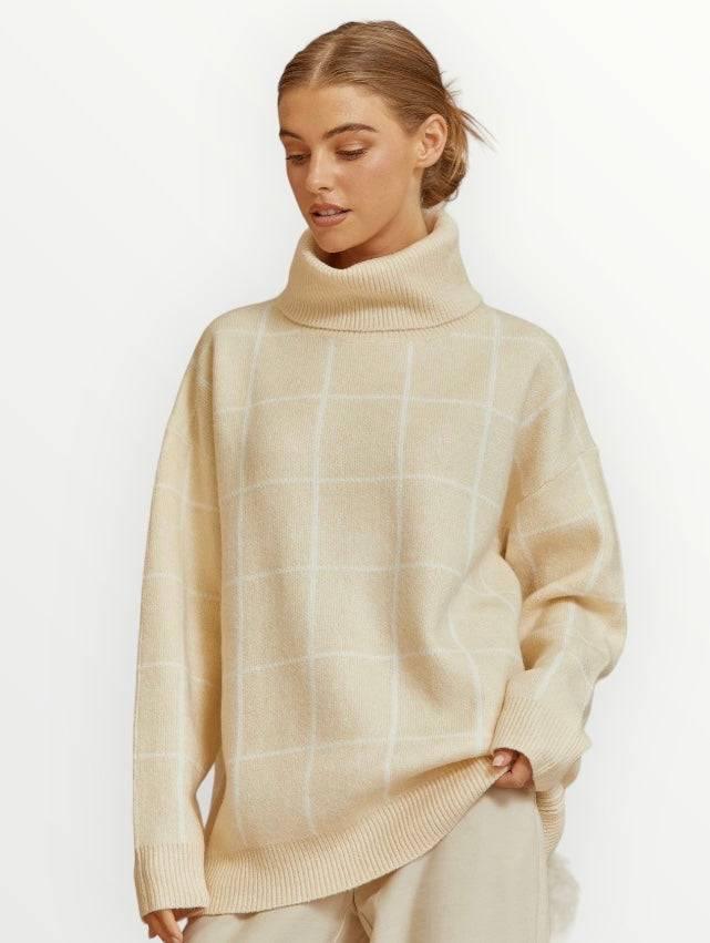 Beige Oversized cowl neck sweater | Sweaters Daverri Fashions