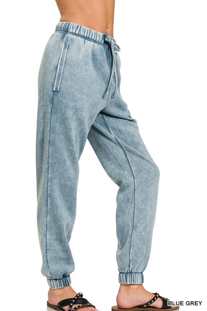 Zenana Acid Wash Fleece Sweatpants with Pockets | Sweatpants Daverri Fashions