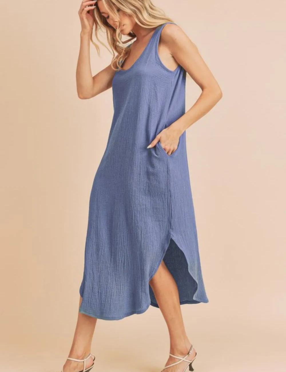 Aemi + Co Round Neck Midi Tank Dress with Pockets | Daverri Fashions