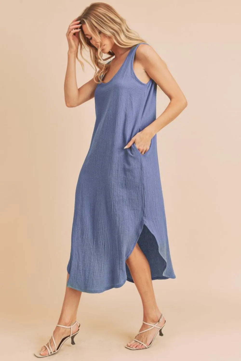 Aemi + Co Round Neck Midi Tank Dress with Pockets | Daverri Fashions