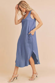Aemi + Co Round Neck Midi Tank Dress with Pockets | Daverri Fashions