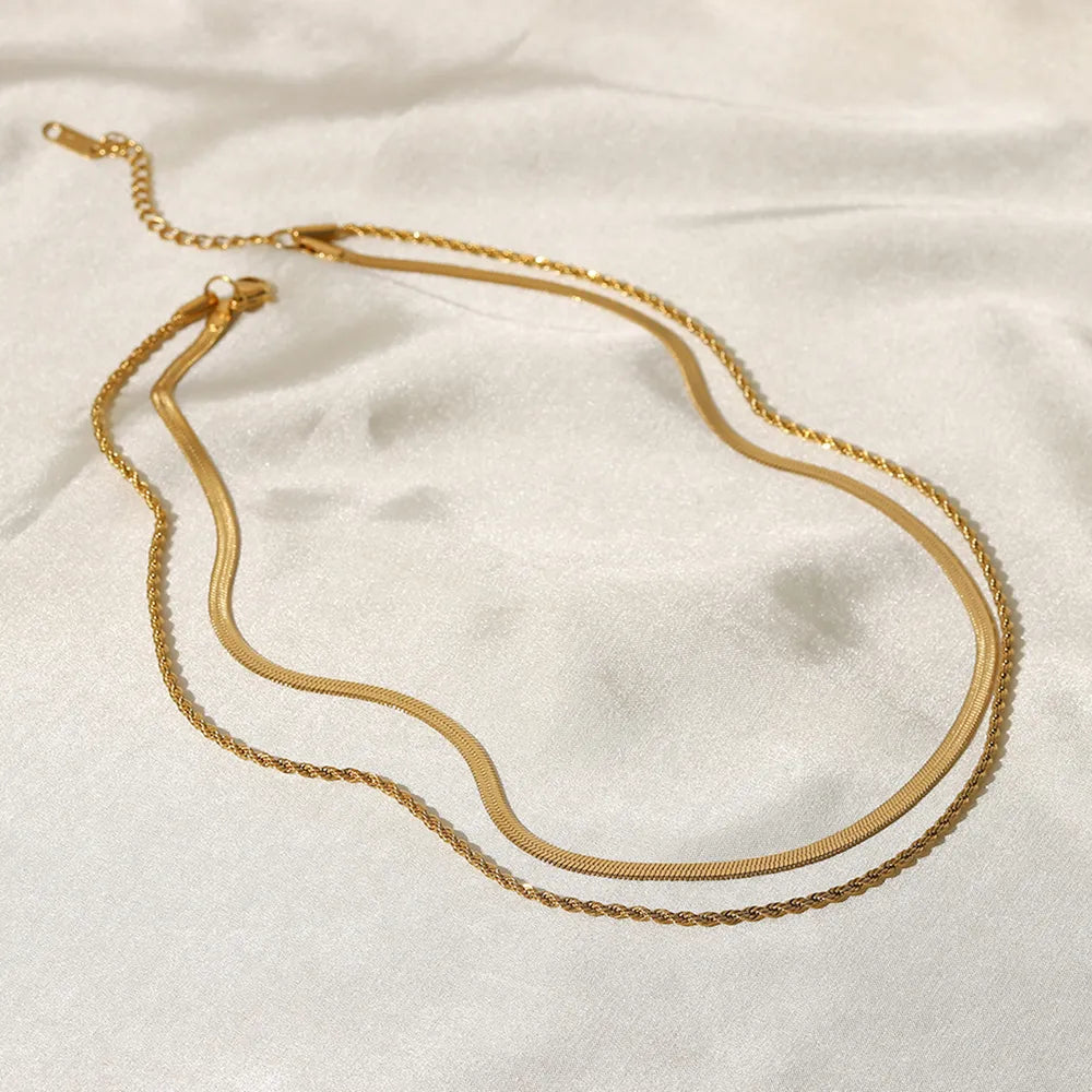 18K Gold-Plated Double-Layered Necklace | Necklaces Daverri Fashions