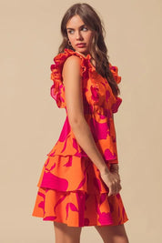 SO ME Floral V Neck Layered Dress with Elasticized Waist | Daverri Fashions