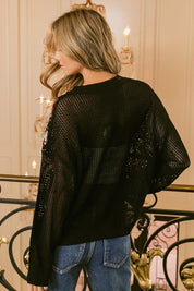 BiBi Granny Square Front Long Sleeve Top | Tops Daverri Fashions