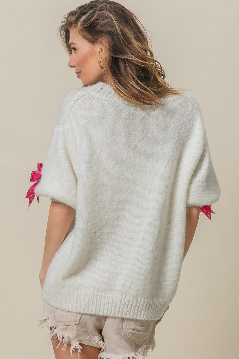 BiBi Sequin Bow Puff Sleeve Sweater | Sweaters Daverri Fashions