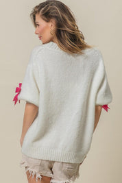 BiBi Sequin Bow Puff Sleeve Sweater | Sweaters Daverri Fashions