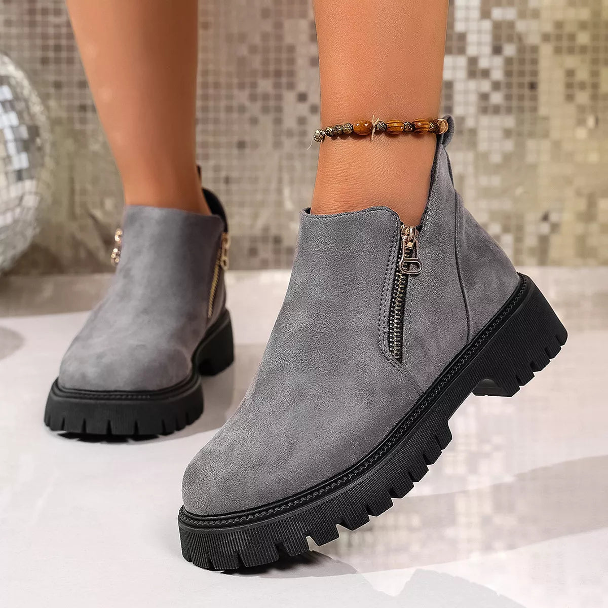 Bria Round Toe Side Zip Ankle Boots | Boots Daverri Fashions