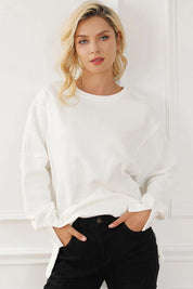 White One Size Exposed Seam High-Low Long Sleeve Sweatshirt | Daverri Fashions