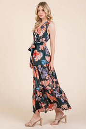 Lime 'N' Chili Floral Print Sleeveless Tie Waist Maxi Dress | Daverri Fashions