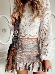 White Lace Crochet Long Sleeve Blouse | Blouses Daverri Fashions