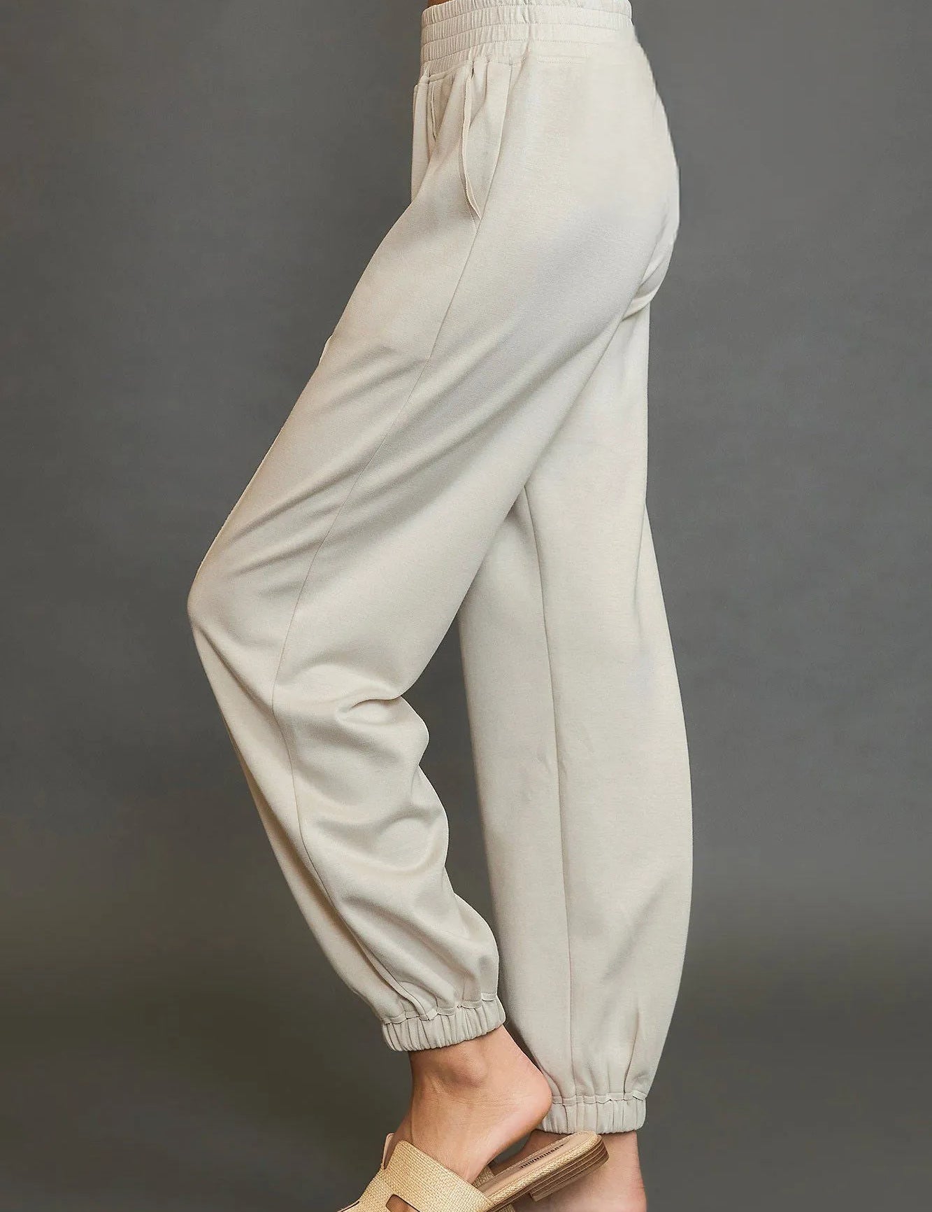 Umgee Drawstring Jogger Pants with Front Seam Detail Ecru | Joggers Daverri Fashions