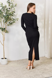 Culture Code Ribbed Long Sleeve Midi Slit Dress | Midi Dresses Daverri Fashions