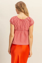 HYFVE Gingham Scoop Neck Cap Sleeve Blouse | Daverri Fashions