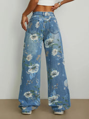Printed Wide Leg Jeans | Jeans Daverri Fashions