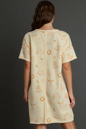 Umgee Full Size French Terry Short Sleeve Round Neck Dress Plus Size | Daverri Fashions