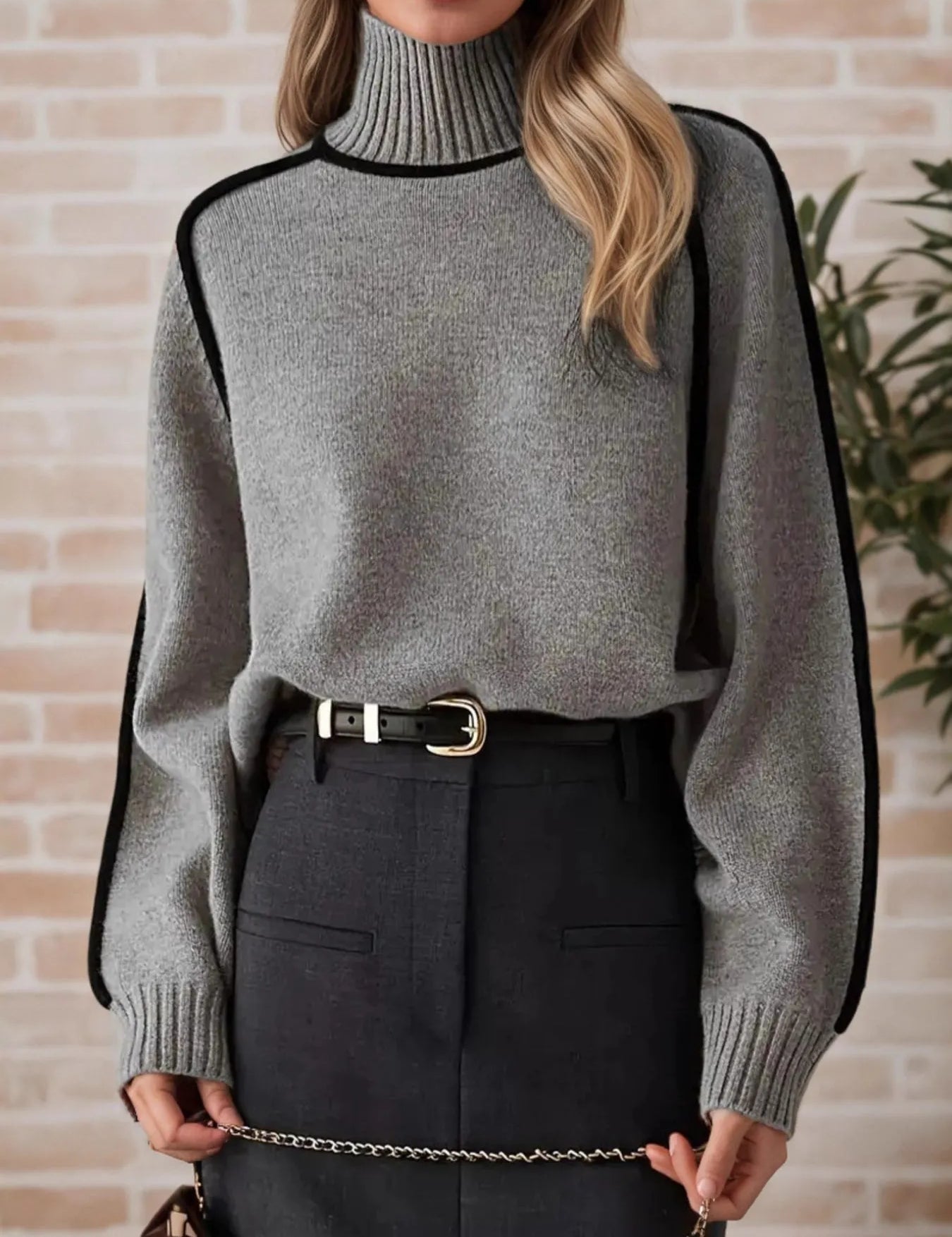 Contrast Trim Turtleneck Sweater | Sweaters Daverri Fashions