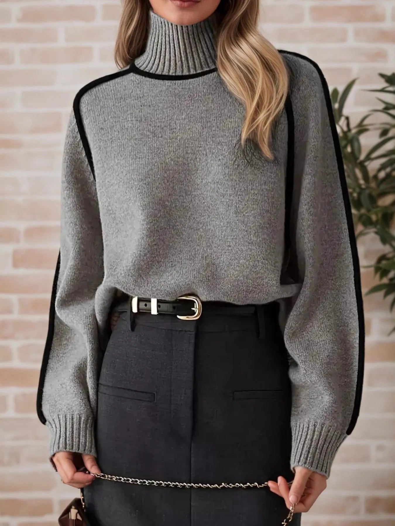 Contrast Trim Turtleneck Sweater | Sweaters Daverri Fashions