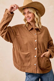 BiBi Corduroy Relaxed Fit Shacket with Back Pleat | Shackets Daverri Fashions