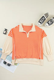 Striped Johnny Collar Long Sleeve Sweatshirt | Sweatshirts Daverri Fashions