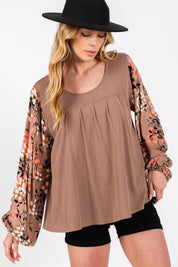 SAGE + FIG Floral Long Sleeve Front Pleated Detail Blouse | Blouses Daverri Fashions