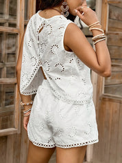Eyelet Embroidered Tank and Shorts Set | Outfit Sets Daverri Fashions