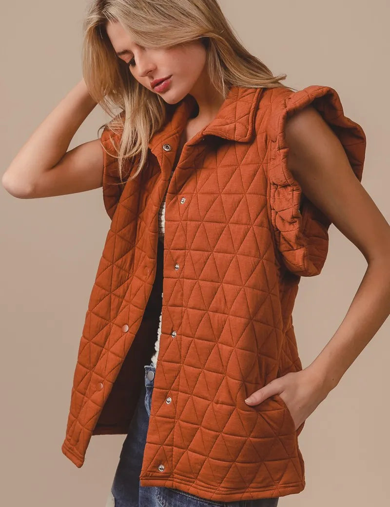 BiBi Quilting Knit Ruffle Sleeve Vest | Vests Daverri Fashions