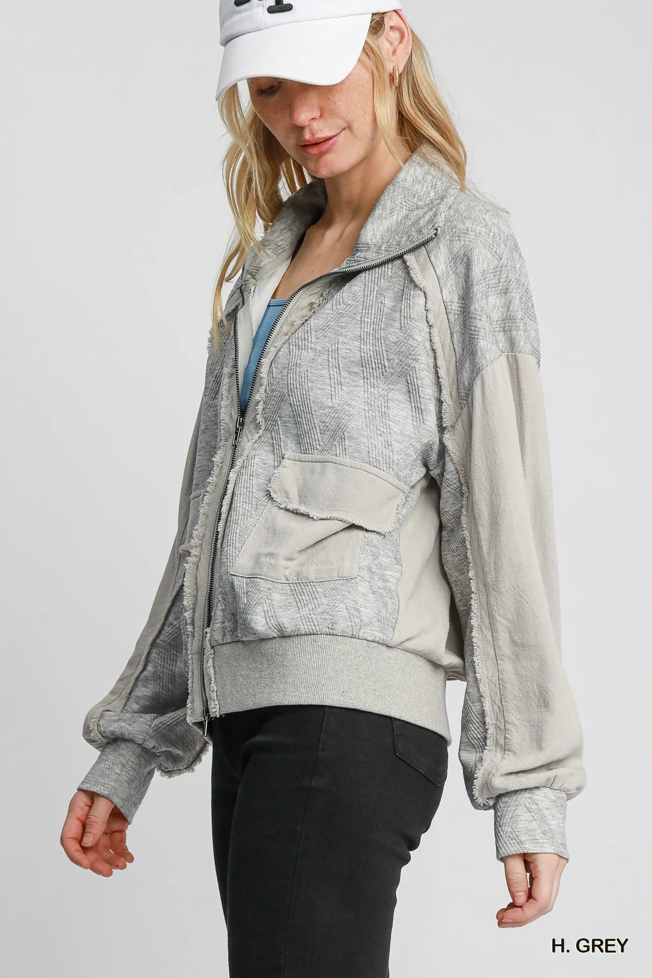 Umgee Two-Way Jacquard Zip-Up Jacket | Daverri Fashions