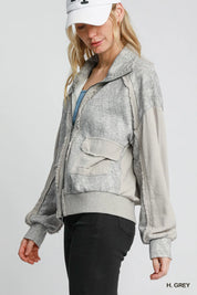 Umgee Two-Way Jacquard Zip-Up Jacket | Daverri Fashions