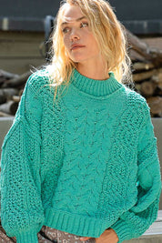 POL Mock Neck Cable Knit Sweater | Sweaters Daverri Fashions