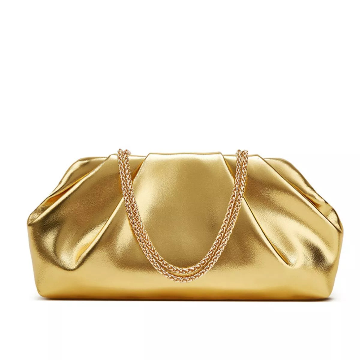 Ruched Shoulder Bag with Chain Strap | Handbags Daverri Fashions