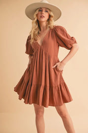 Aemi+Co Tied Back Ruffled Short Sleeve Mini Dress | Daverri Fashions